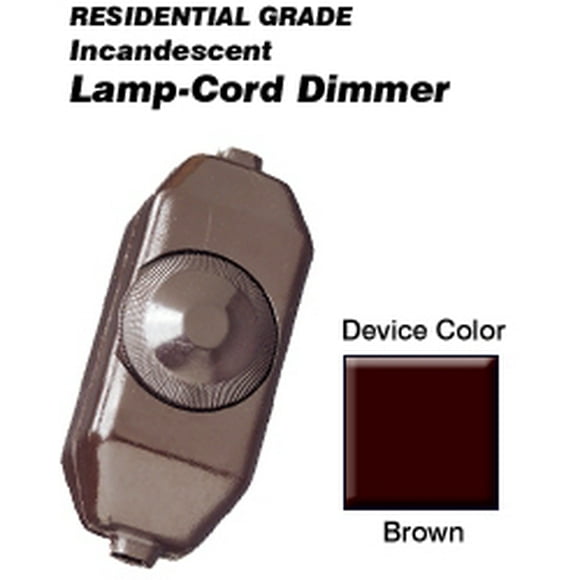 Leviton 6250-3 200W Incandescent Feed-Through Full Range Lamp Cord Dimmer, Single-Pole, Brown