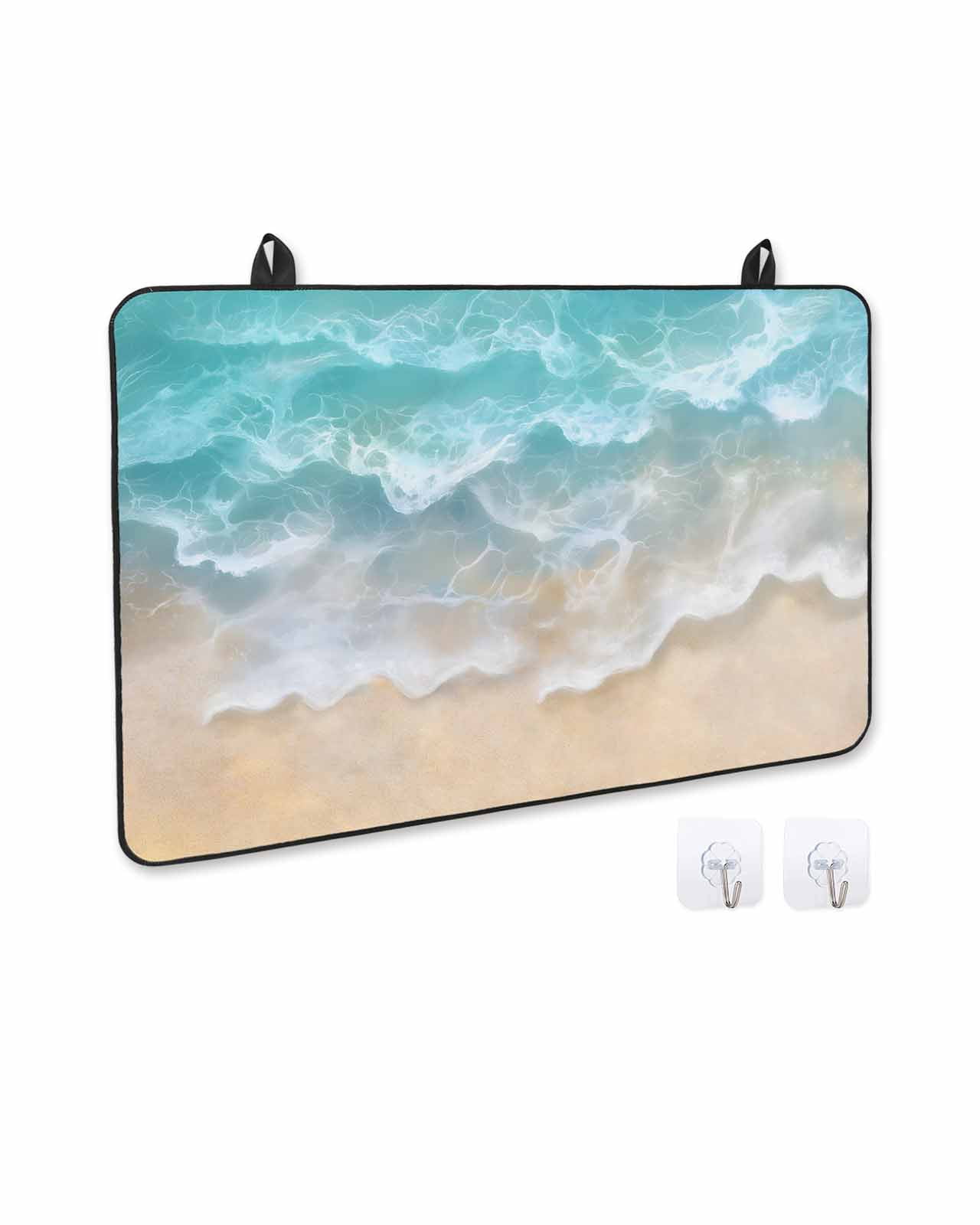 nqOlkjepod Large Induction Cooktop Protector Mat 36"x21", Turquoise Summer Beach Stove Top Covers for Electric Stove, Coastal Water Ripple Decorative Stove Burner Cover Mats, Glass Top Stove Cover