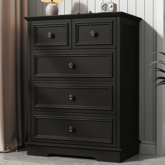 IDEALSOUL 5 Drawer Dresser for Bedroom, Black Rustic Style Chest of Drawers, Retro Style 5 Drawer Dresser for Bedroom, Living Room, Bathroom