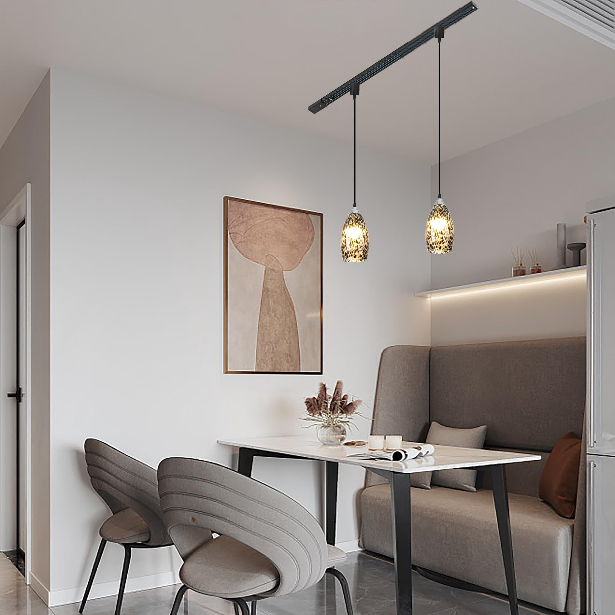 Kiven H-Type track lighting pendants,3-Light Modern h track pendant lights with Art Glass Lampsade,Decorative Track Lighting Fixture for Hallway Kitchen Island DZ0502
