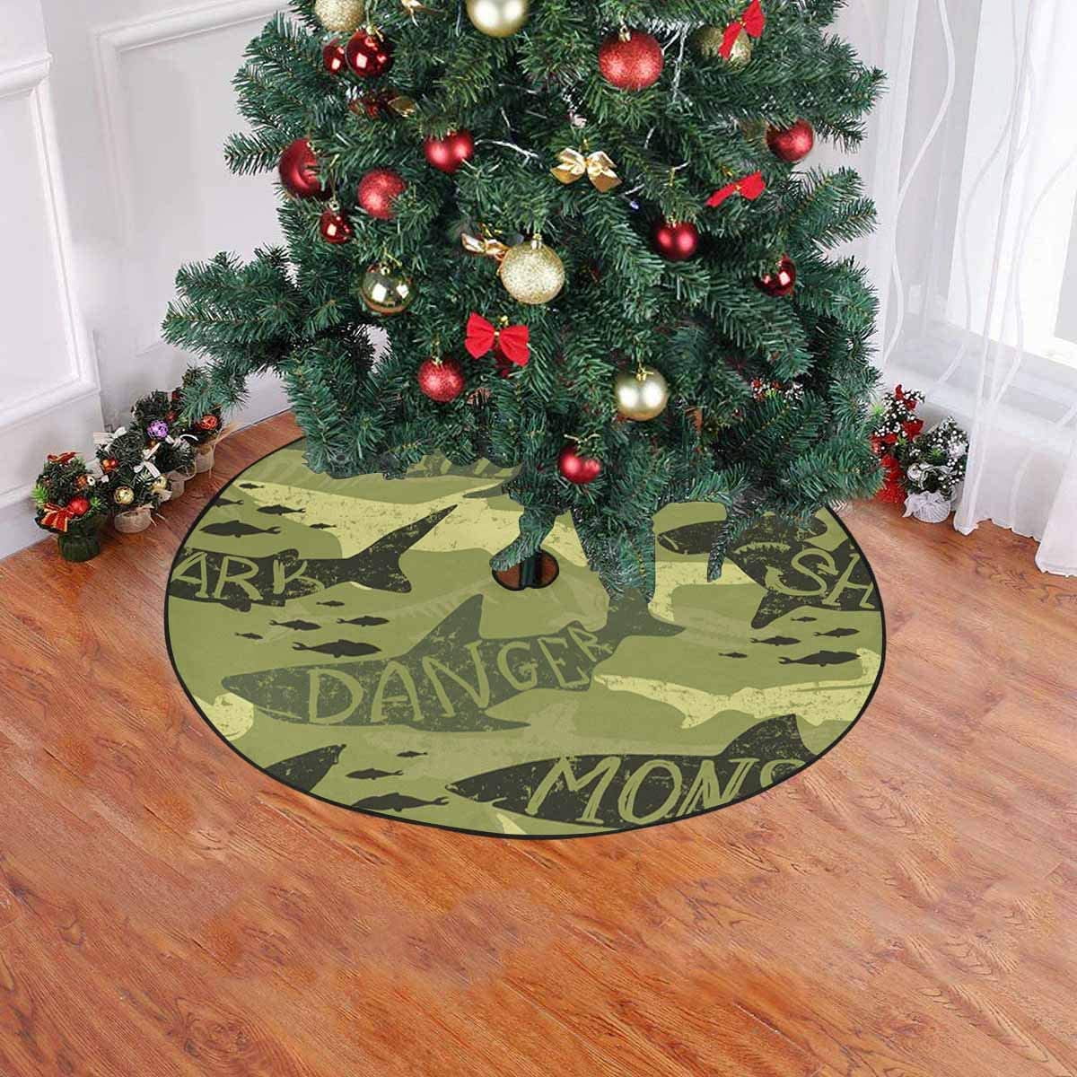 RYLABLUE Vintage Green Camouflage Shark Xmas Christmas Tree Skirt Stand Mat for Holiday Party Decoration Indoor Outdoor 36 inches