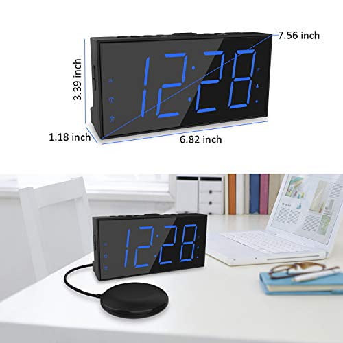 Dual USB Loud Alarm Clock with Bed Shaker Vibrating for Heavy Sleepers Deaf LED 