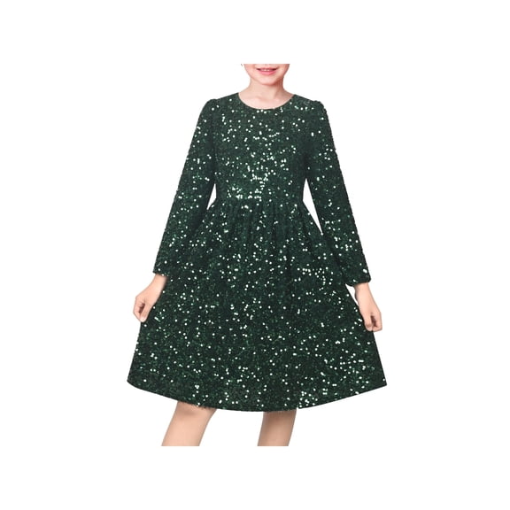 Sunny Fashion Girls Dress Emerald Sparkle Sequin Long Sleeve Christmas Holiday New Year Celebration 5 Years
