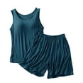 thumbnail image 3 of QIUOMBBP Womens Built-in Bra Tank Tops and Shorts 2 Piece Pajamas Sets Casual Sleeveless Sleepwear Solid Color Lounge Set, Green, XXXL, 3 of 7