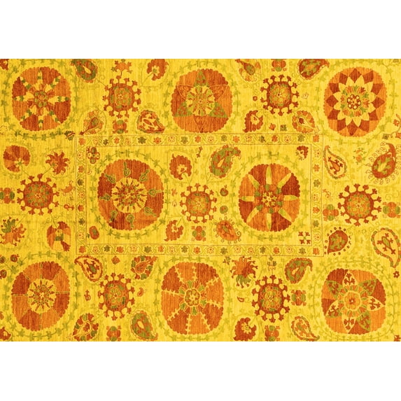 Ahgly Company Indoor Rectangle Abstract Yellow Modern Area Rugs, 2' x 5'