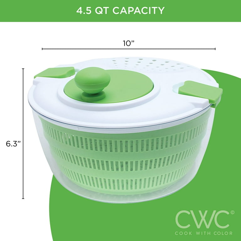 Cook with Color Salad Spinner - Lettuce and Produce Dryer with Bowl, Colander and Built in Draining System, Green