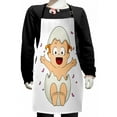 thumbnail image 1 of Cartoon Kids Apron, Baby Girl Popping out of an Egg Gender Reveal Themed Illustration Doodle Character, Boys Girls Apron Bib with Adjustable Ties for Cooking Baking Painting, Multicolor, by Ambesonne, 1 of 2