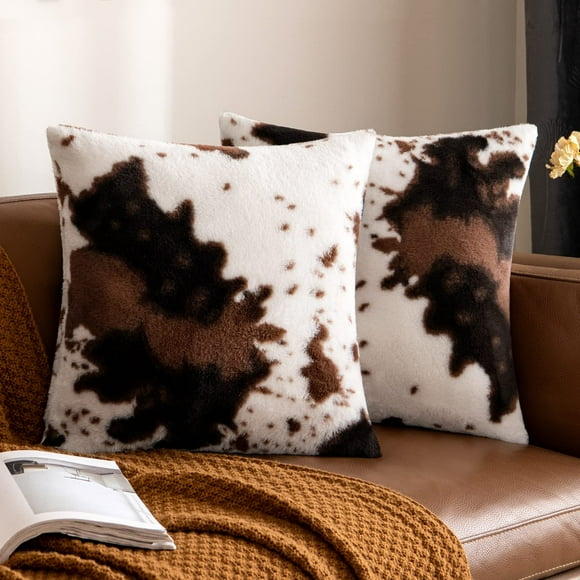 Fundas de almohada Woaboy Luxury de piel sintética de piel de vacuno de 45 x 45 cm, paquete de 2
