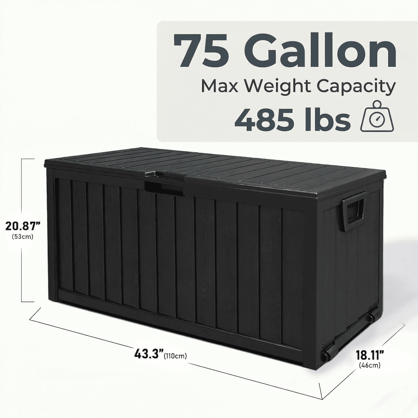 75 Gallon Outdoor Storage Box, Waterproof Lockable Deck Box, Heavy Duty Patio Cushion Storage Bin with Wheels & Seat, Resin Outdoor Storage for Garden Tools, Pool & Backyard – Black