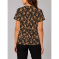 thumbnail image 2 of Women's Short Sleeve Orange Florals on Black Shirts Casual Crew Neck All-Over Pattern Summer Tops, 2 of 6