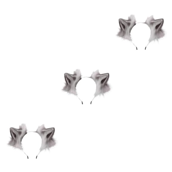 Ruiboury Hair Hoop With Wolf Ears Non-toxic Odorless For Cosplay And Parties Animal Hair Hoop Ears Headband Cat Ears Plush Made Gray and white 3Set
