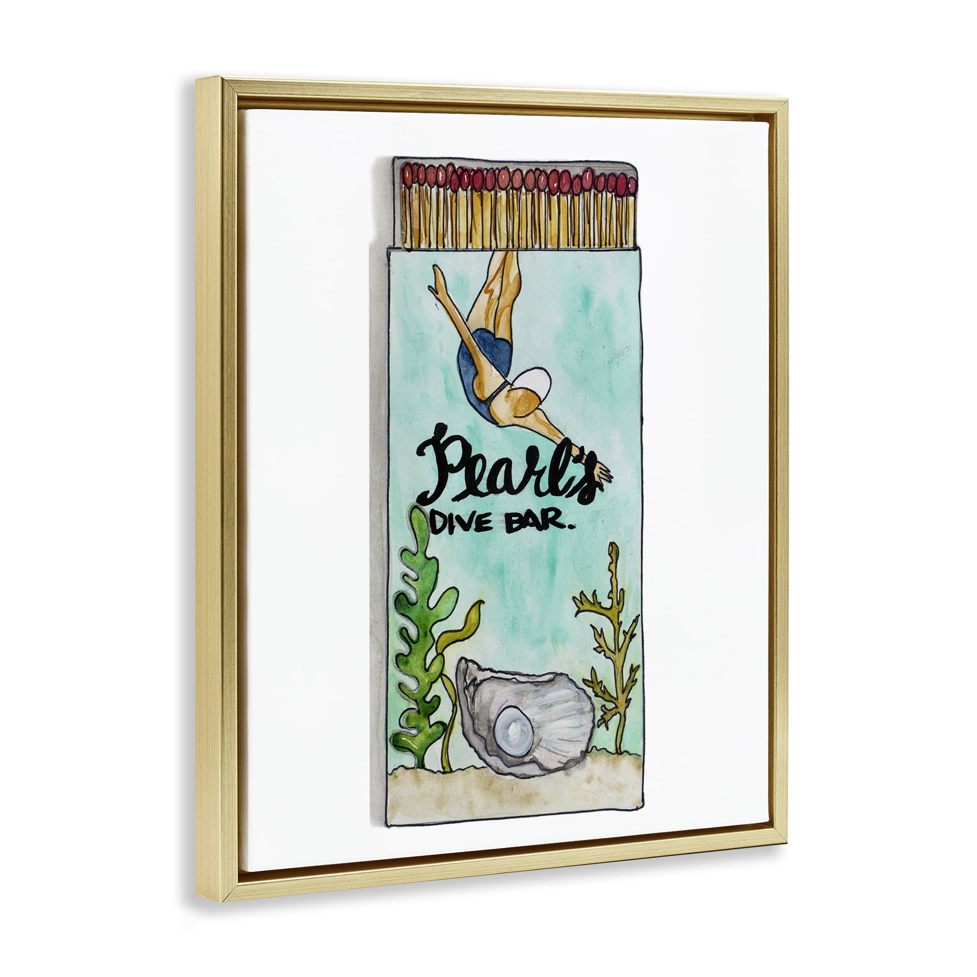 Stupell Industries Pearl Dive Matchbook Gold Framed Floater Canvas Wall Art, design by Nola James