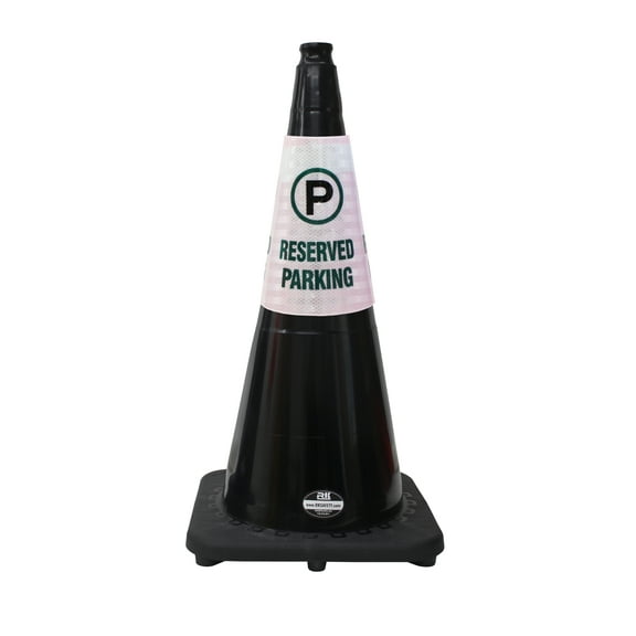 (Set of 16) RK 28" Black Safety Traffic PVC Cones Black Base with"RESERVED PARKING" Reflective Message Sleeve (16 Cone, 16 Sleeve)
