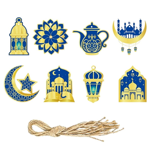 8 adornos Eid Mubarak, adornos Eid Al Fitr, decoraciones colgantes islámicas Azul