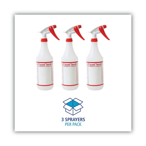Boardwalk Trigger Spray Bottle, 32 Ounce, Clear and Red, HDPE, 3/Pack