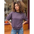 thumbnail image 6 of LMLYSoH Women's Summer T-Shirt Casual Loose Fit Stylish Striped Crew Neck Short Sleeve Drop Shoulder Tops, 6 of 8