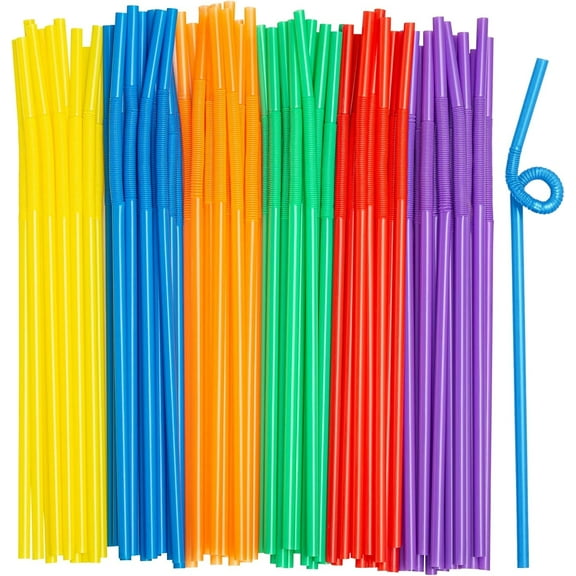 [300 Pack] 10.02" High Long Flexible Straws, Disposable Plastic Drinking Straws - Assorted Colors