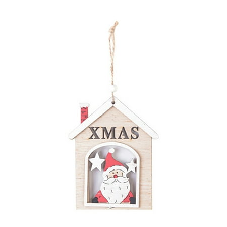 

Bluelans christmas Wood Hollow Colored Drawing Santa Claus Snowman Elk Shape Christmas Tree Pendant