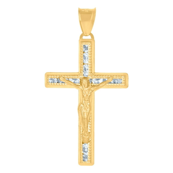 14k Yellow Gold Mens Cubic Zirconia Crucifix Cross Religious Charm Pendant 35.6x18.8mm Wi Necklace for Men