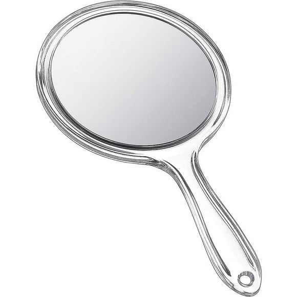 Hand Mirror Double-Sided Handheld Mirror 1X/ 2X Magnifying Mirror with Handle Transparent Hand Mirror Rounded Shape Makeup Mirror (Clear)