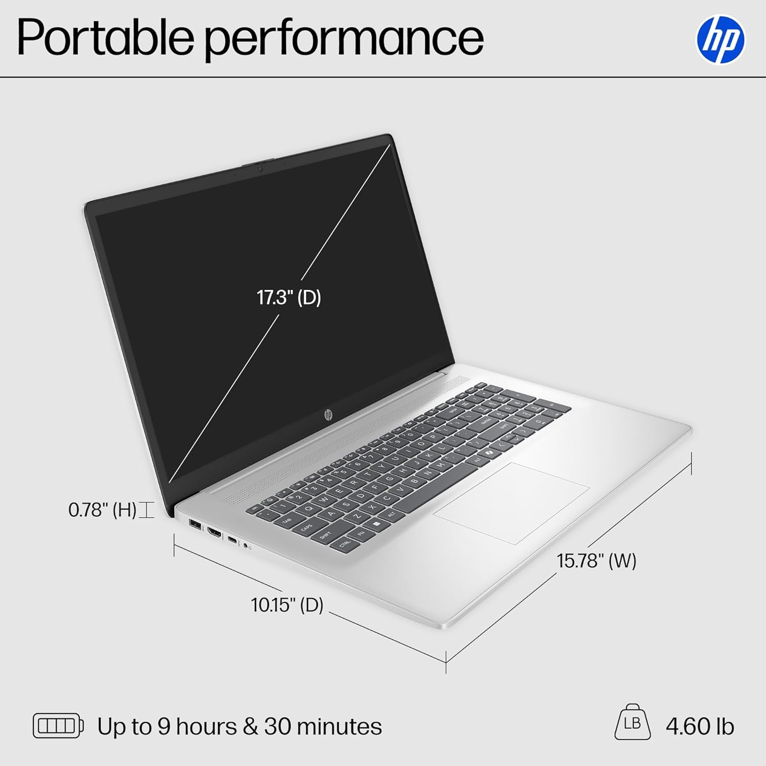 HP 17.3" Laptop Compurter for Business & Student , 8-Cores Intel i3-N305, 32 GB RAM, 2 TB SSD, Anti-Glare Display, Windows 11 Pro, Bluetooth 5.3, Silver