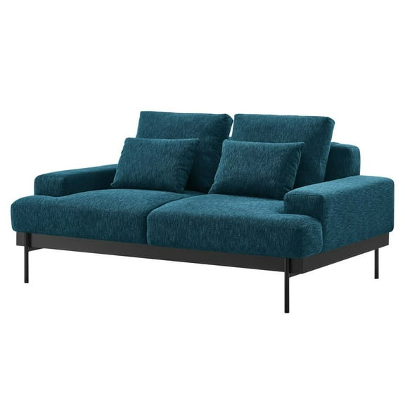 Loveseat Sofa Couch, Azure Navy Blue, Fabric, Living Kitchen Cafe Bistro Hospitality Restaurant, Modern Contemporary HB34541