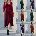 thumbnail image 1 of Gspmoly Robes Grande Taille pour Femmes aux Formes, Robe à Manches Longues pour Femmes à Col en V, Tempérament, Ajustée, Taille Haute, avec Gants, Robe, Robes Habillées pour Femmes jusqu'à 70 % de Rabais, 1 of 6