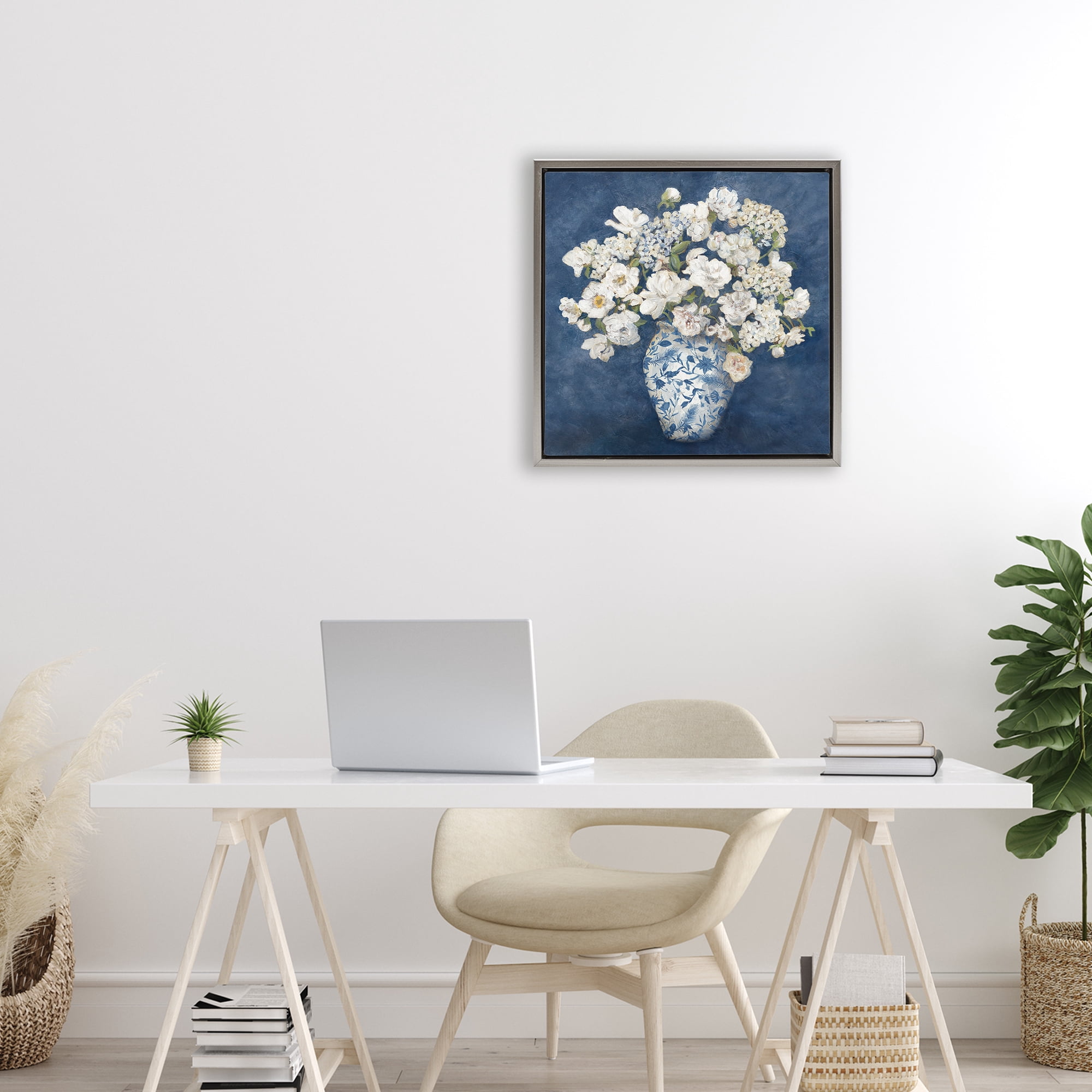 Stupell Industries Classic Blue Chinoiserie Vase Gray Framed Floater Canvas Wall Art, design by Charlene Olson