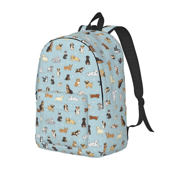 Disketp Cartoon Doodle Puppy Mochila de Lona Estampada, Mochila Escolar de Viaje Ligera para Estudiantes y Portátil-Small