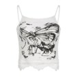 thumbnail image 1 of Gibobby Blusa con cuello halter y borde de encaje delgado con estampado de mariposas para mujer(Blanco,M), 1 of 3