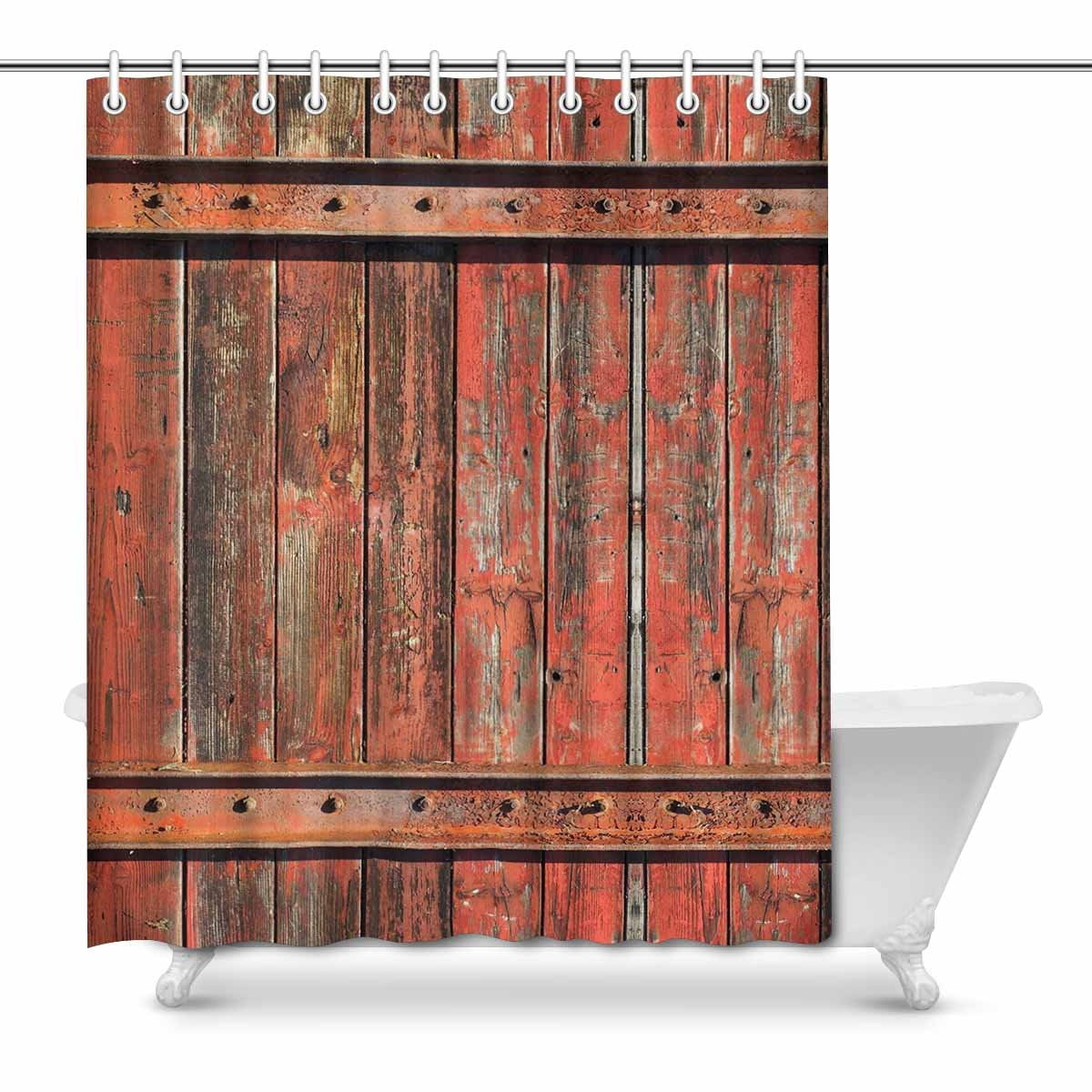 MKHERT Red Rustic Old Barn Wood House Decor Shower Curtain for Bathroom
