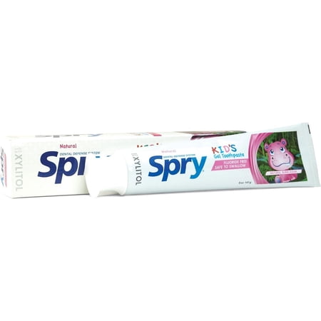 Spry Xylitol Kids Toothpaste 5oz, Fluoride-Free Teeth Whitening Breath Freshening Bubble Gum 1 Pack