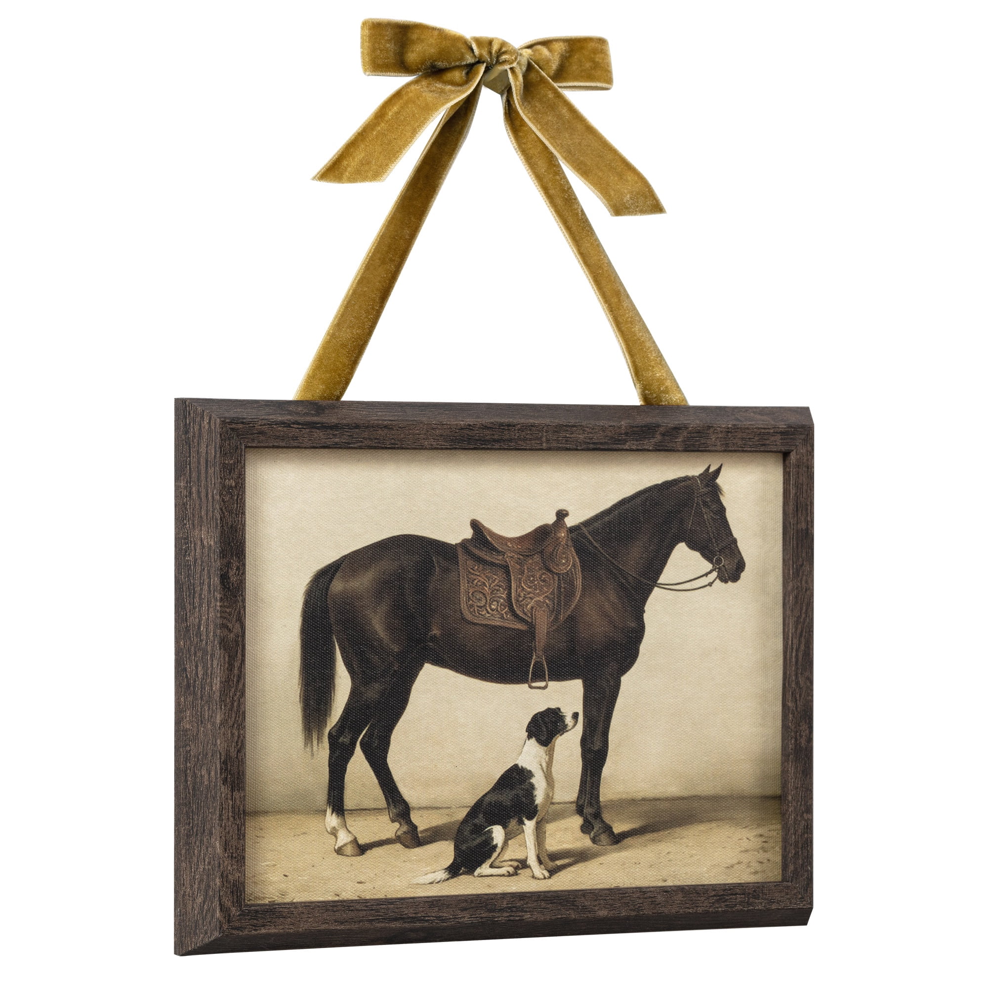 My Texas House Spring Art Horse and hound dog Framed Canvas w/Velvet Hanger 8x6
