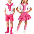thumbnail image 1 of Odeerbi Niñas 4 Piezas Preppy Traje Manga Corta Camiseta + Falda Plisada En Capas + Chal + Calcetines Escenario Conjunto de Rendimiento, 1 of 8