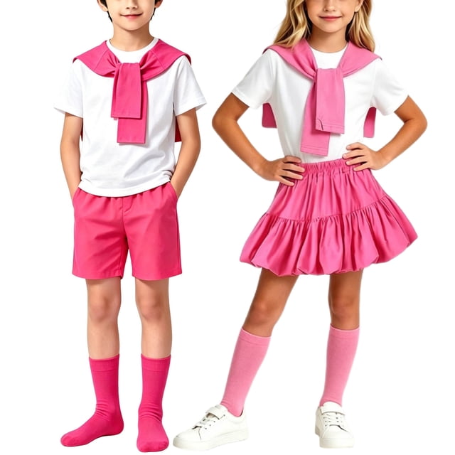 Odeerbi Niñas 4 Piezas Preppy Traje Manga Corta Camiseta + Falda Plisada En Capas + Chal + Calcetines Escenario Conjunto de Rendimiento