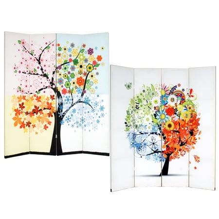 Indoor Room Dividers And Screens Roundhill Furniture 4-Panel Double Sided Painted Canvas Room Divider Screen, Life Tree, 17 x 71in, Multicolor ()