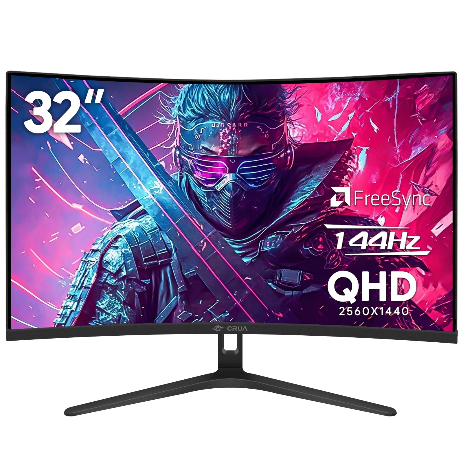 CRUA 32" QHD 165Hz Curved Gaming Monitor, VA Screen ，1800R, FreeSync, 99 sRGB, Low Blue Light, HDMI/DisplayPort, Wall Mountable - Black
