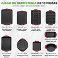 thumbnail image 4 of moldes para hornear juego de 8 piezas - revestimiento antiadherente gris oscuro, acero al carbono con asas de silicona roja, 4 of 8
