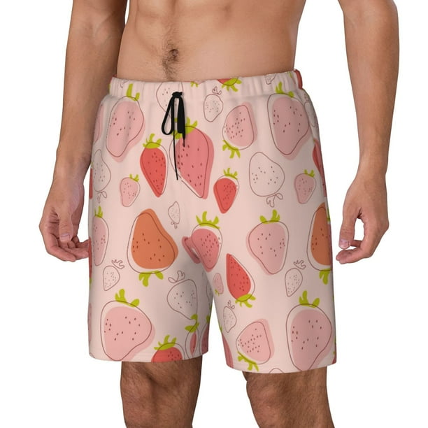 Fotbe Strawberry Traje de Baño para Hombre – Shorts de Natación de Secado Rápido con Forro y Bolsillos-Large