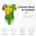thumbnail image 4 of Gaeub Bees Pollinates A Yellow Dandelion Print Women's Short Sleeve One Piece Swimsuit Sexy High-Waisted Bodysuit Bathing Suit for Swimming, Beach, Sports-Large, 4 of 7