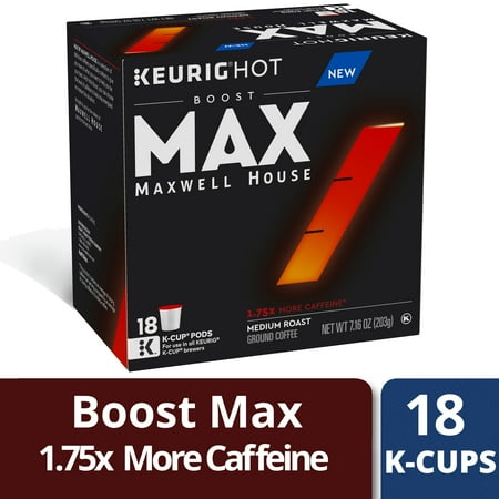 Cherry Caffeine Free Coffee MAX Boost By Maxwell House Medium Roast 1.75X Caffeine Coffee K Cup Pods, 18 ct - 7.16 oz Box ()