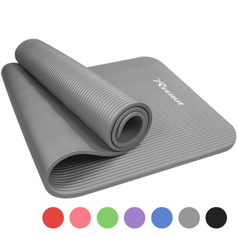 Reehut 1/2-Inch Extra Thick High Density NBR Exercise Yoga Mat for Pilates,  Fitness & Workout w/ Carrying Strap - Grey 