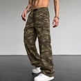 thumbnail image 2 of XFeng Men Geometric Camo Print Cargo Pants, Elastic Drawstring Waist Multi Pocket Loose Straight Streetwear Trousers, 2 of 5