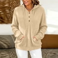 thumbnail image 2 of Nowekniz Women Henley Neck Hoodie Pullover Sweater, Long Sleeve Loose Zip Up Casual Sweatshirt with Drawstring Hood, Three Decorative Buttons and Kangaroo Pocket, 2 of 6