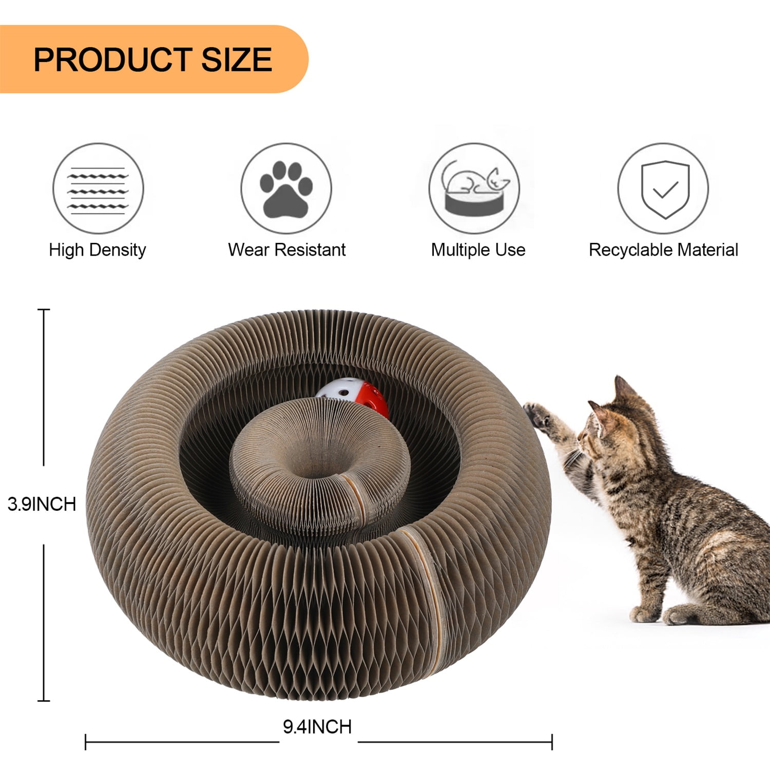 Pefilos 9" Magic Organ Cat Scratching Board, Interactive Scratch Pad with a Ball, Reversible Cat Scratcher for Grinding Claw, Retractable, Brown Pefilos 9" Magic Organ Cat Scratching Board, Interactive Scratch Pad with a Ball, Reversible Cat Scratcher for Grinding Claw, Retractable, Brown