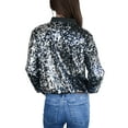 thumbnail image 3 of Womens Sequin Jacket Sparkle Long Sleeve Front Zip Casual Blazer Bomber Jacket With Pockets,Black+silver,Medium, 3 of 5