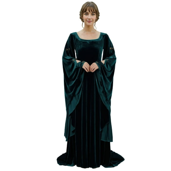 DAIZBELLA Renaissance Dress for Women Retro Velvet Gown Vintage Medieval Dress with Wide Sleeves, XL