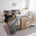 thumbnail image 3 of Feelyou Adult Abstract Geometric Twin Bedding Sets 7-Piece, Mid Century Minimalism Bedding Comforter Set, Grey Orange Stripes Reversible Sheet Sets, Microfiber Bedroom Decor, 3 of 7
