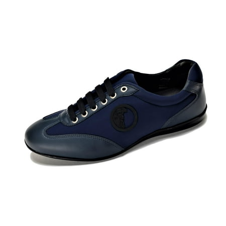 Versace Collection Men's Leather Suede Low Top Sneakers Shoes Blue Versace Collection Men's Leather Suede Low Top Sneakers Shoes Blue