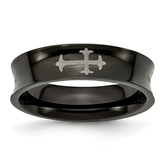 Auriga Fine Jewelry Titanium Cross Black IP-plated 6mm Concave Band for Men Size- 13